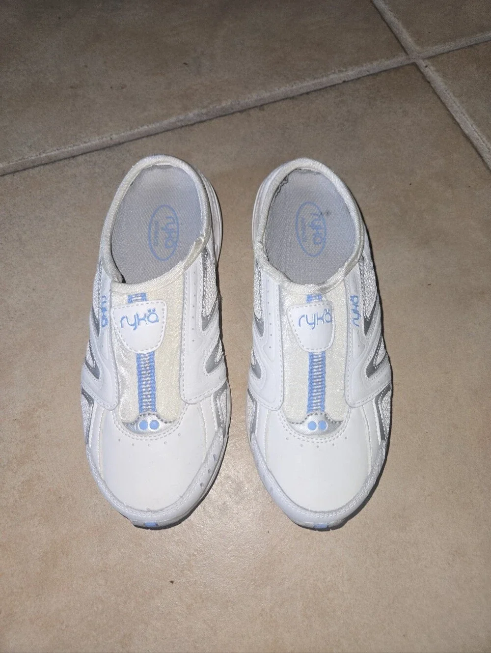 Ryka Rocker White & Light Blue Slip-On Sneakers Mules EUC size 5 - Picture 2 of 10